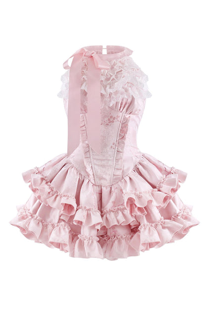 rosa Prinzessinnenkleid aus Satin mit Neckholder