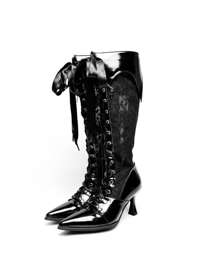 【12月19日予約締切】ポインテッドトゥゴシックロリータロングブーツ＋ブラックレーススペシャルバージョン