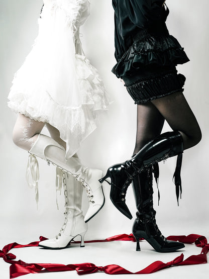 【12月19日予約締切】ポインテッドトゥゴシックロリータロングブーツ＋ブラックレーススペシャルバージョン