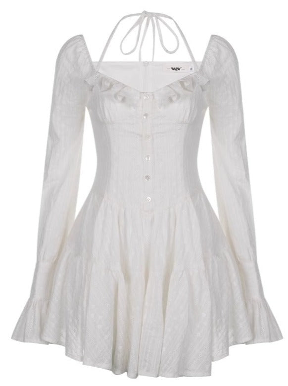 Pure White Girly Jacquard Dress