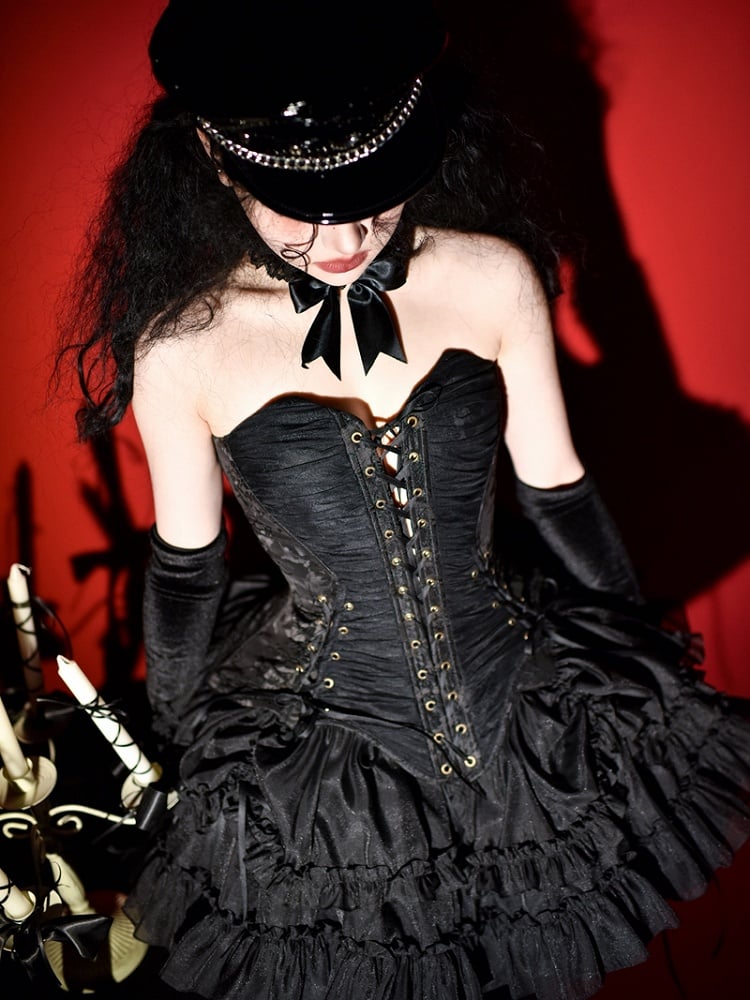 【1月29日予約締切】ゴシックレースアップコルセットビスチェトップス＋ドロストフリルスカート＋バタフライストラップ