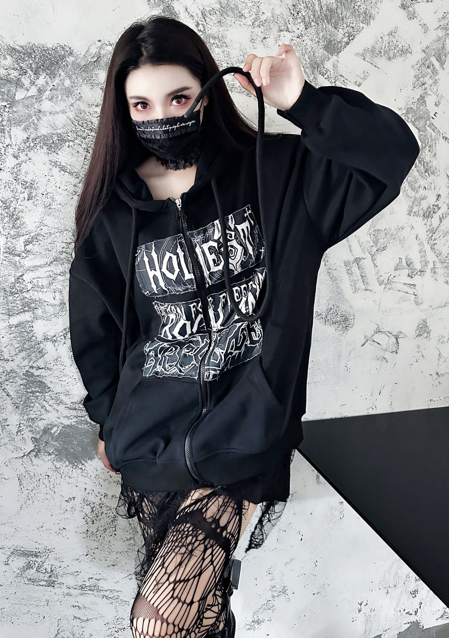 Punk Rock Print Loose Zip Hoodie