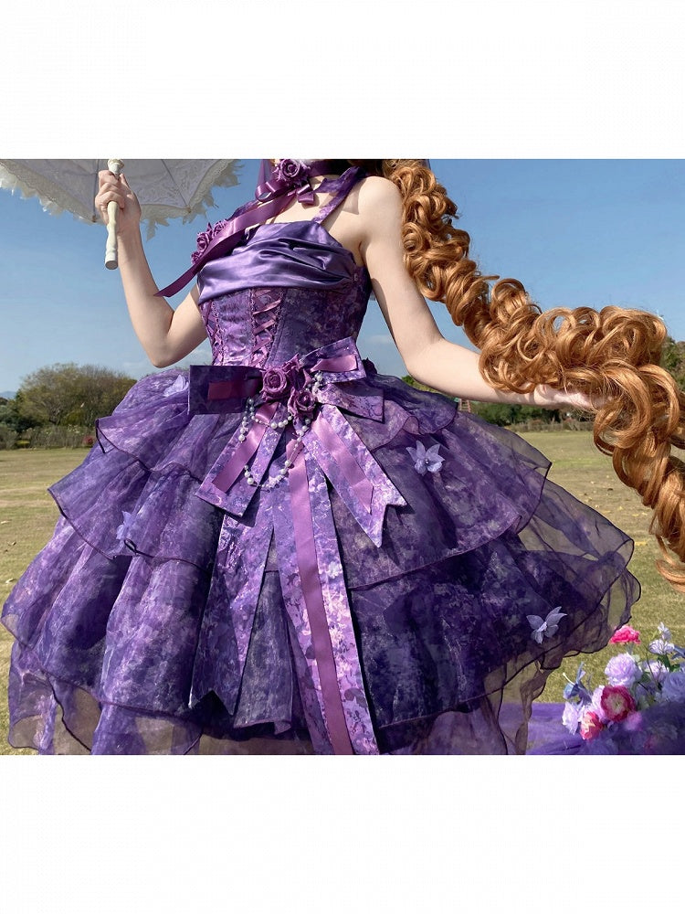 [Pre-order Deadline: May 23] Wisteria Purple Ribbon Tulle Tiered Fairy Corset JKS Dress