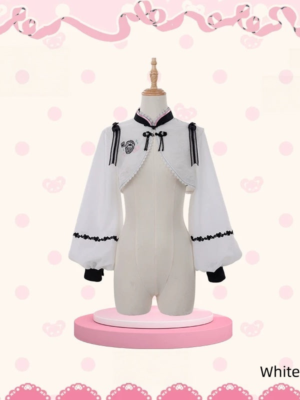 [Pre-order Deadline: October 25] Pink x White/Green x Beige Chinoiserie Lolita Sweet Mandarin Collar Balloon Sleeve Bolero Short Jacket