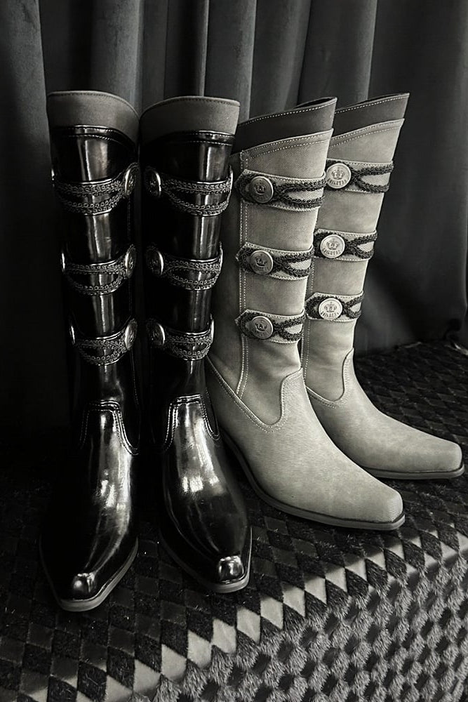 【9月7日予約締切】Black/White/Gray Gothic Lolita Prince Square Toe Retro Boots