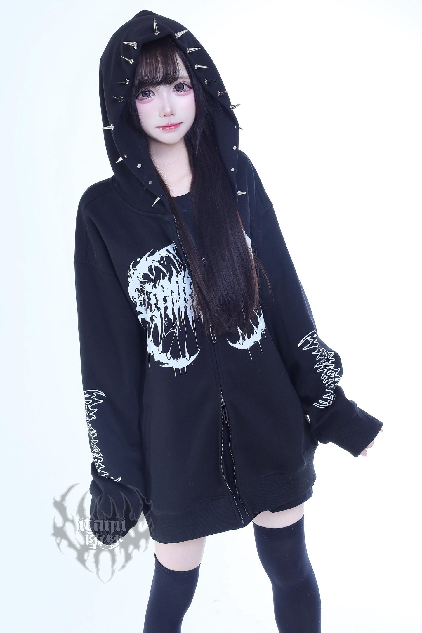 Gothic Print Hooded Hoodie