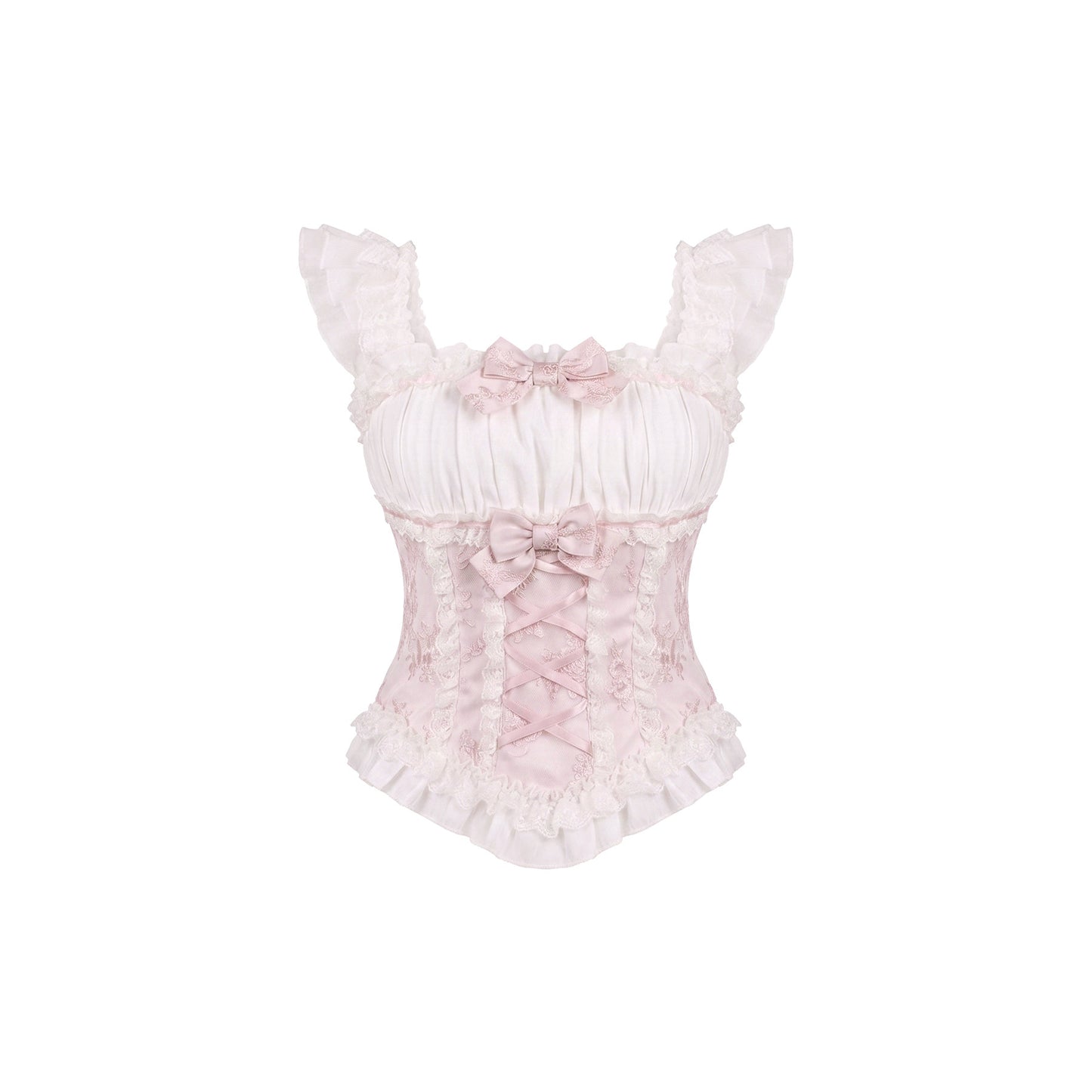 Top rosa elegante + gonna a balze bianca