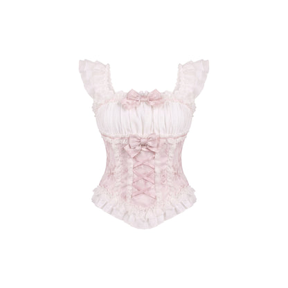 Top rosa elegante + gonna a balze bianca