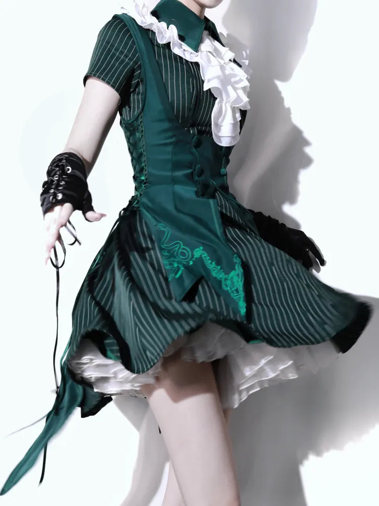 Elegant Gothic Punk Dress Setup Full Set