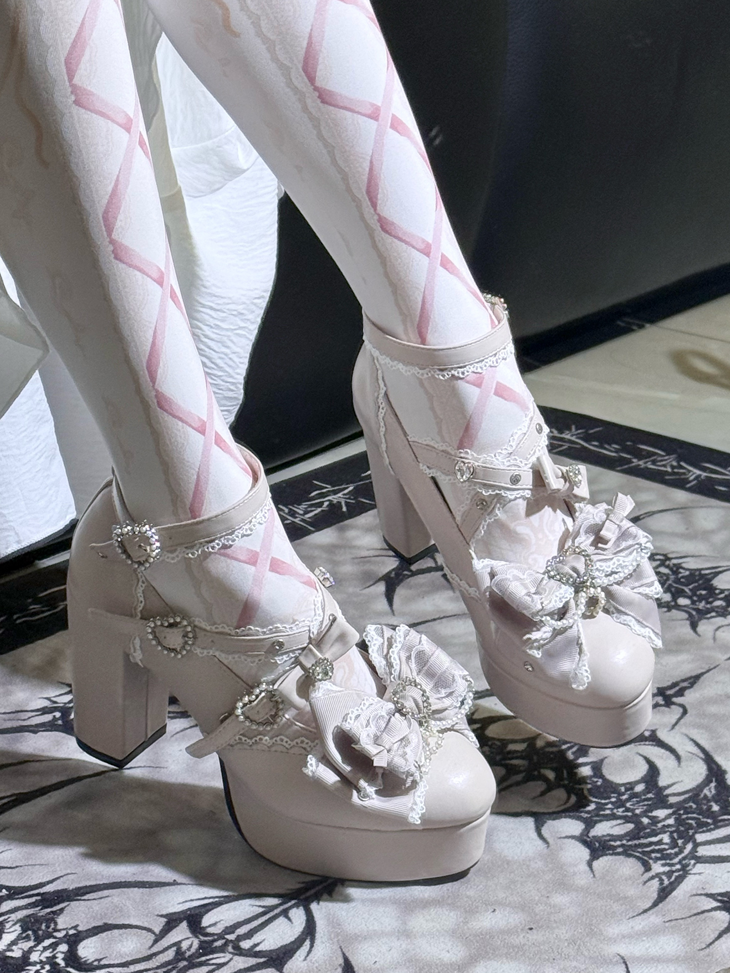 【12月12日予約締切】ジェムストーンパールリボンロリータハイヒール