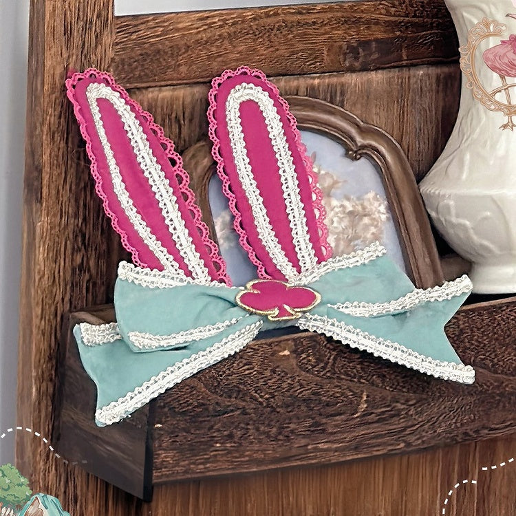 [Pre-order Deadline: July 1] Pink x Green Alice Cat Sweet Lolita Series Accessories (Bunny Ear Ribbon Hair Clip, Bunny Ear Ribbon Brooch, Bunny Ear Ribbon Tea Cup Hat, Back Ribbon Train)