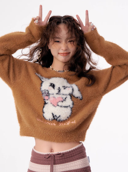 American Retro Wax Pullover Milk Type Fur Tops