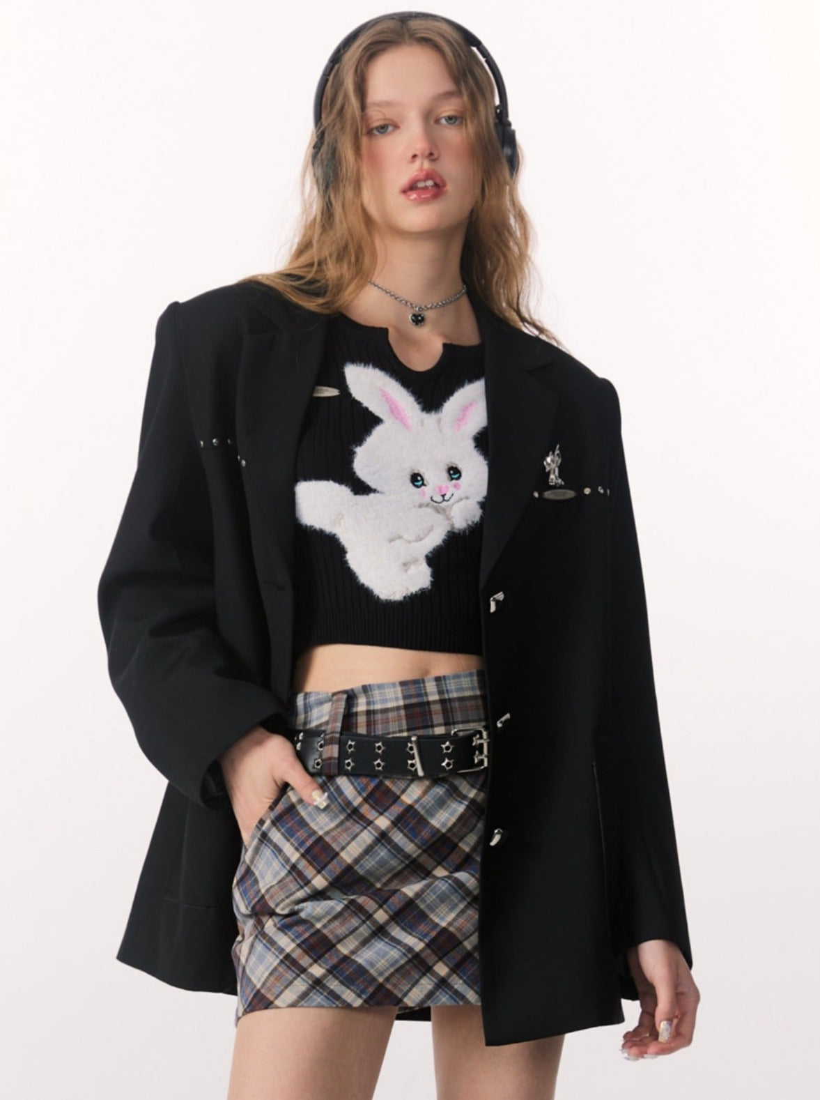 American Retro Metal Rabbit High End Casual Over Jacket