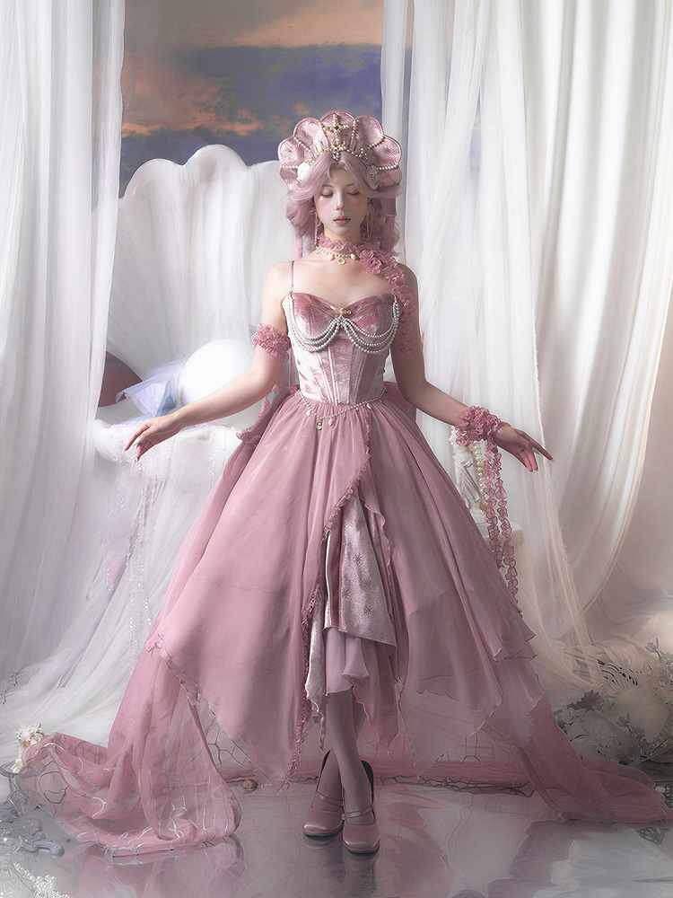 [Reservierungsschluss 1. Juni] Dunkelblau/Pink/Dunkelpetrol Atlantis Dark-Fantasy-Lolita Sternen-Korsett asymmetrisches Bustier-JKS-Kleid