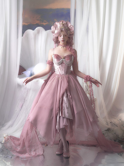 [Reservierungsschluss 1. Juni] Dunkelblau/Pink/Dunkelpetrol Atlantis Dark-Fantasy-Lolita Sternen-Korsett asymmetrisches Bustier-JKS-Kleid