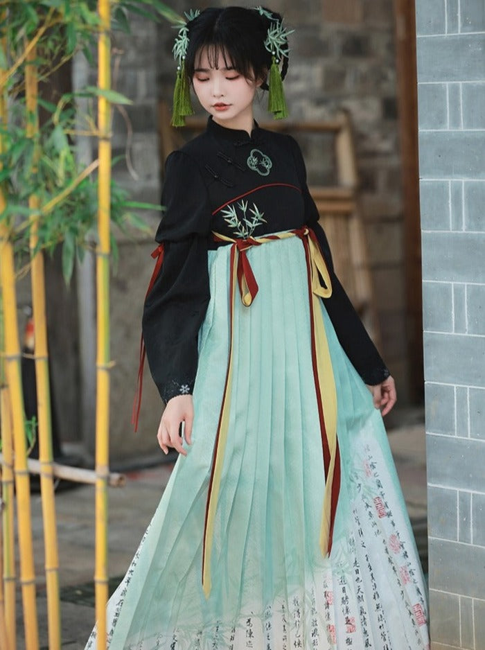 Lanting Qushui OP】withpuji original design Chinese style fake two embroidery print improved Confucian skirt