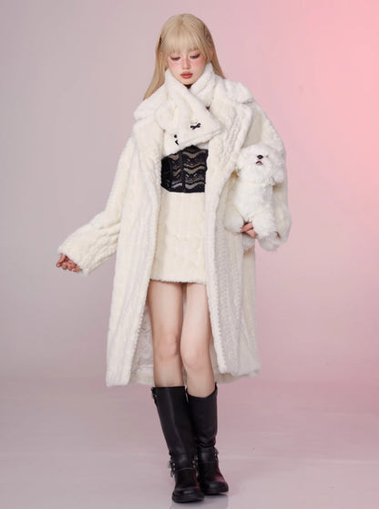 Sweet Milky Long Eco Fur Coat