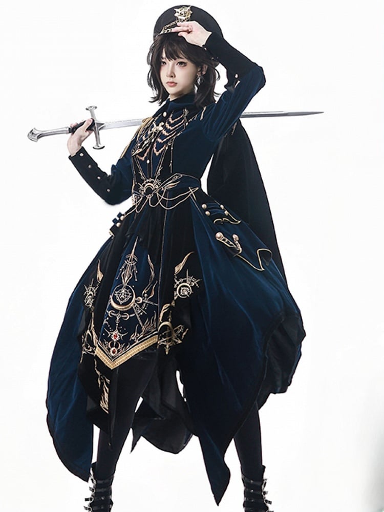 [Deadline for pre-order on November 16th] Holy army blue black embroidered military cape dress complete set + dress set