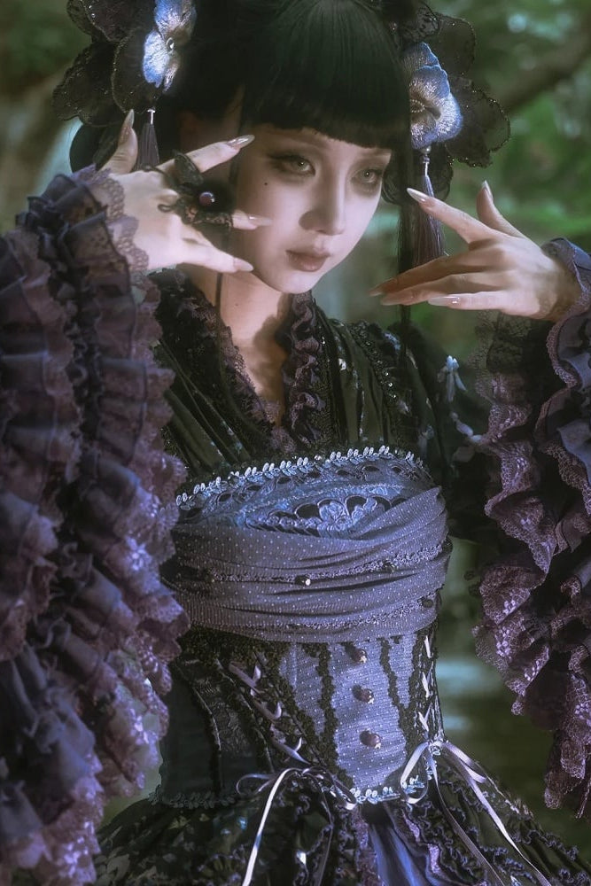 【9月13日予約締切】Purple/Dark Purple Gothic Lolita Elegant Iris Dress Top & Bustier & Skirt Set 1/2+ Full Set