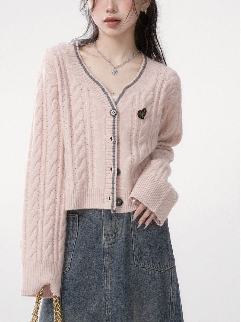 Dorothy Pink Short Style Eyelet Casual Slim Cardigan