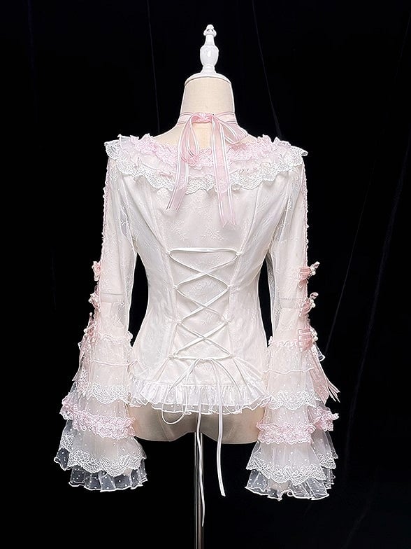 【12月26日予約締切】ピュアスイートローズファンタジークロスリボンレースベルスリーブシャツ