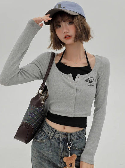 Gray Short Cardigan + Inner Camisole