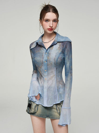 Gold Blue Sheer Art Shirt