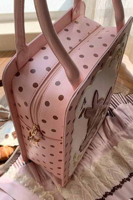 [Clôture des réservations le 16 juillet] Sac carré Alice fantaisie lapin cartes à pois avec bandoulière