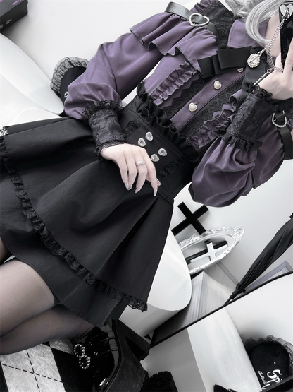 [Deadline for reservations: October 15] Open Shoulder Heart Leather Strap Ruffle Ribbon Shirt