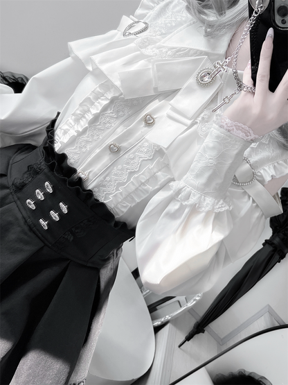 [Deadline for reservations: October 15] Open Shoulder Heart Leather Strap Ruffle Ribbon Shirt