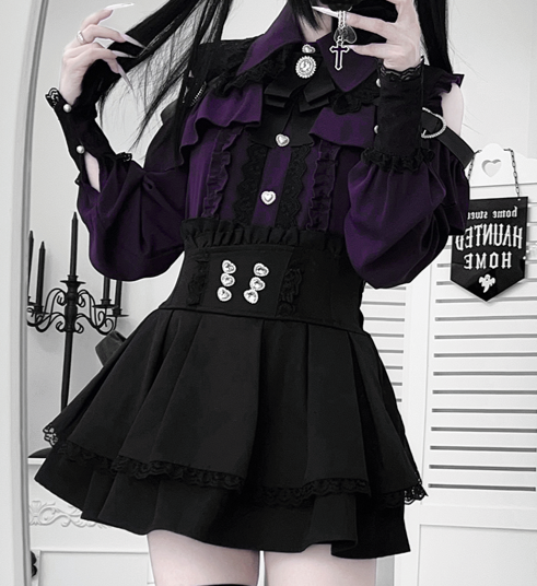 [Deadline for reservations: October 15] Open Shoulder Heart Leather Strap Ruffle Ribbon Shirt