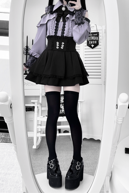 [Deadline for reservations: October 15] Open Shoulder Heart Leather Strap Ruffle Ribbon Shirt