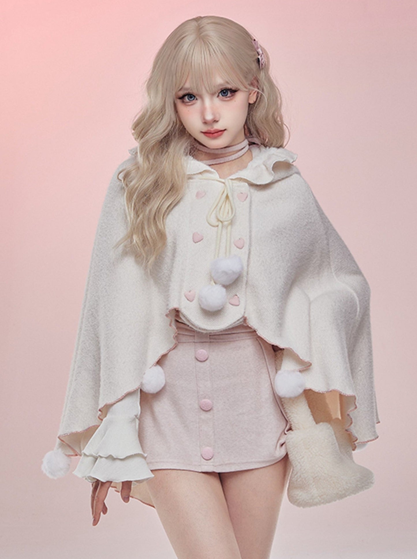 Snowflake Elf White Cape + Ribbon Top + Short Skirt