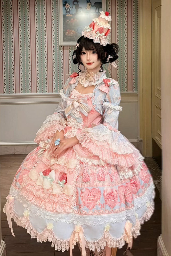 【6月26日予約締切】ストロベリーエンジェルスイートロリータプルアップチュールレイヤードOpドレス（ベルスリーブ付き）
