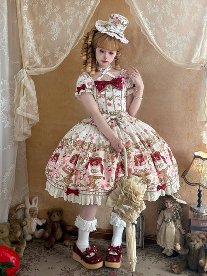 【4月26日予約締切】レトロロマンスイートロリータリボンケーキプリントホルターネックドレス