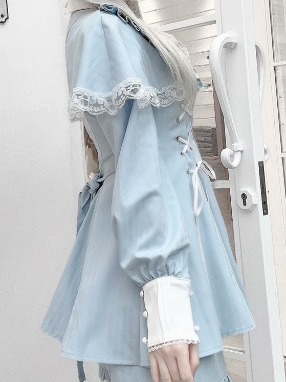 【1月20日予約締切】リボンフリルカラーケープレースアップドレスセットアップ