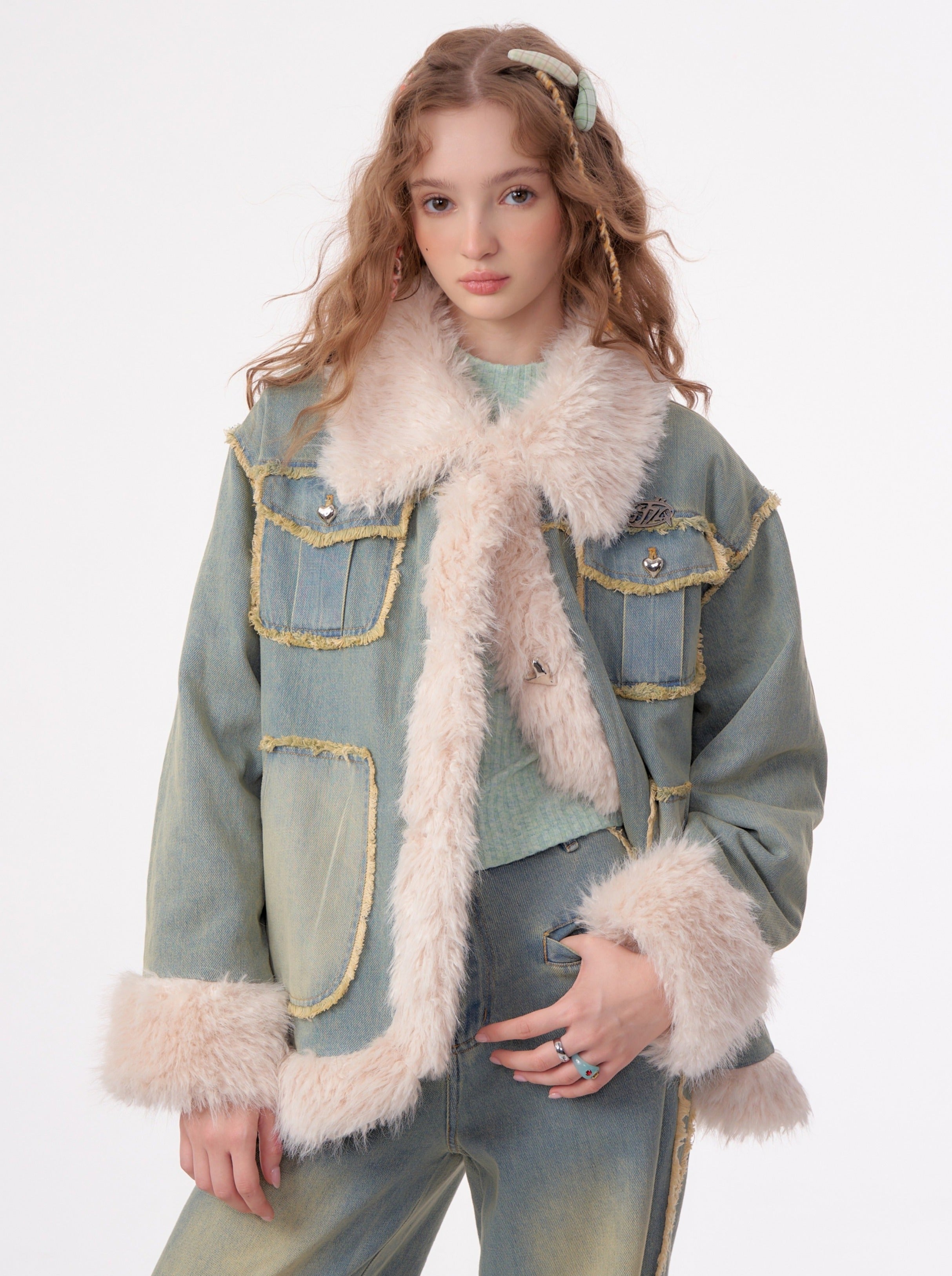 Buy Pink Faux Fur Collar Lined Denim Jacket (12mths-7yrs) from Next Ireland