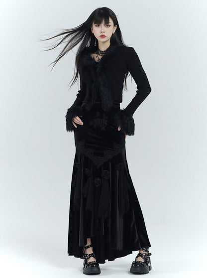 Ghost Girl Black Velvet Fishtail Skirt