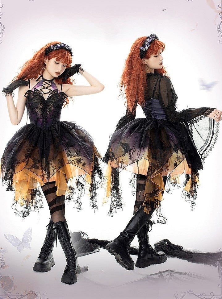 【12月16日予約締切】withered leaf butterfly1.0ゴシックホルターネックバタフライアシメチュールドレス