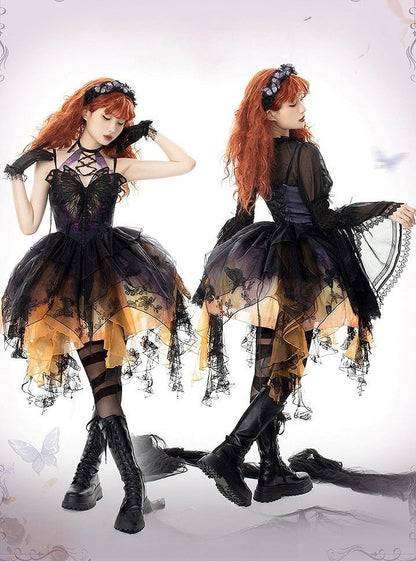 【12月16日予約締切】withered leaf butterfly1.0ゴシックホルターネックバタフライアシメチュールドレス