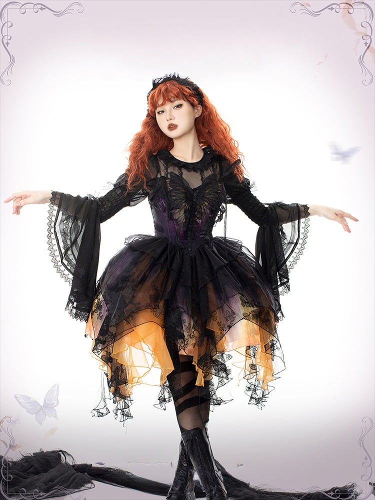 【12月16日予約締切】withered leaf butterfly1.0ゴシックホルターネックバタフライアシメチュールドレス