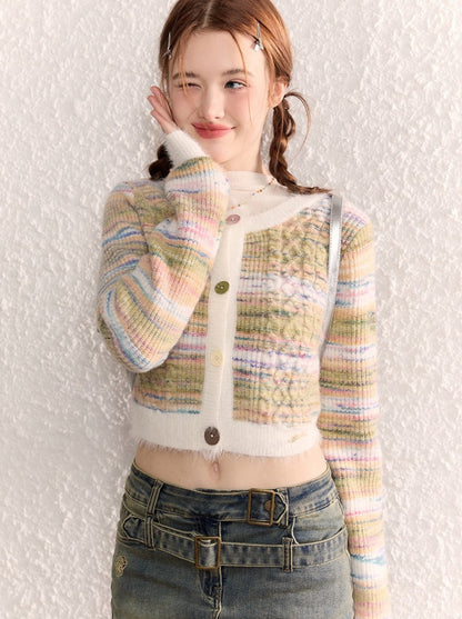 Retro Niche Rainbow Border Slim Cardigan