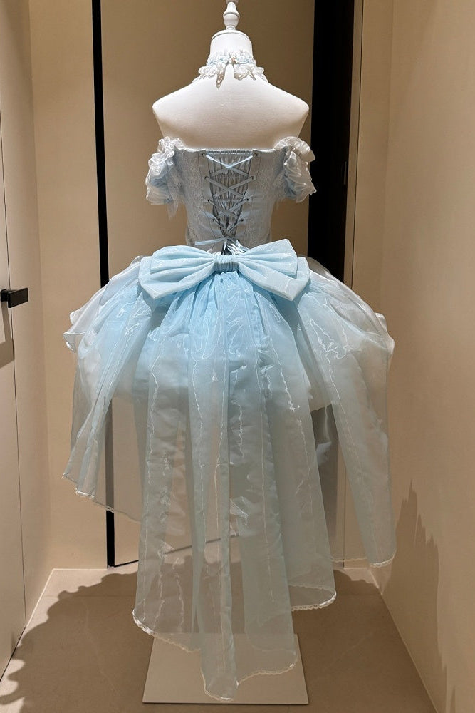 【9月6日予約締切】Romantic Rose Ballet Lolita Bow Lace Corset Bustier＋Layered Ruffle Bow Bubble Skirt + Bow Train（Set1/2）