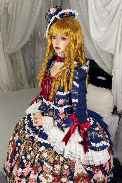 【4月26日予約締切】レトロロマンスイートロリータリボンケーキプリントゴージャス姫袖ドレス