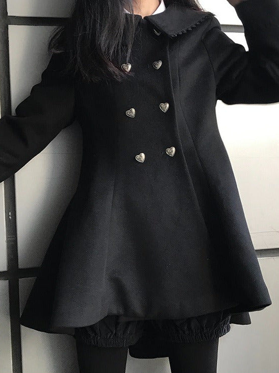 Metal Heart Black Wool Witchtail Coat