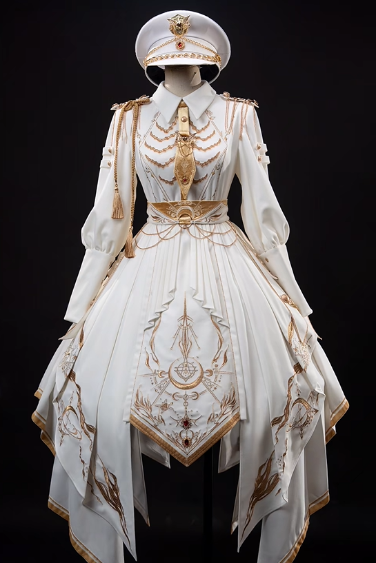 [Pre-order Deadline: November 16] Holy Army White Gold Embroidery Military Uniform Cape Dress Complete Set + Dress Set