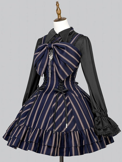 【12月29日予約締切】ゴシックロリータストライプリボンサスドレス
