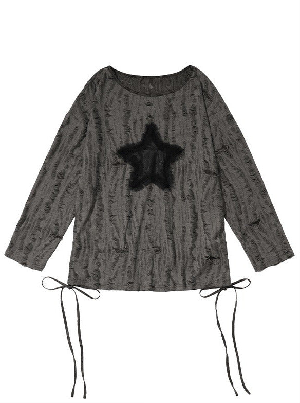 Top Star Whole Loose Bottom Shirt Long T & White Hoodie
