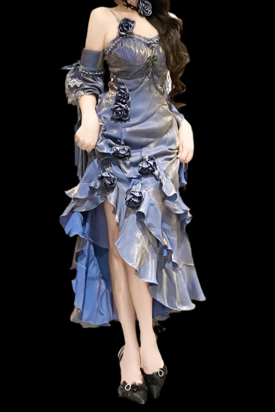 Amour Rose Bianca White and Blue Mermaid Dress Set