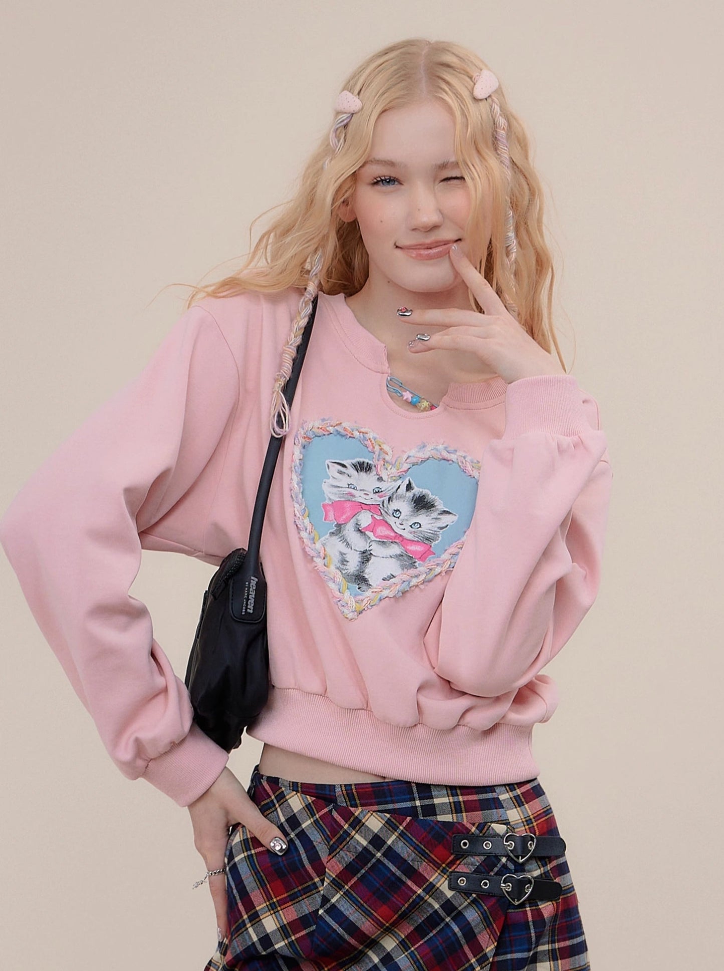 Short Loose American Retro Love Cat Sweatshirt